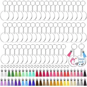200 Pcs Clear Acrylic Keychain Blanks with Keychain Tassels for DIY Crafts - Picture 1 of 7