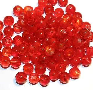 GL770 Red Silver Foil-Lined 10mm Round Lampworked Glass Beads 100pc - Picture 1 of 1