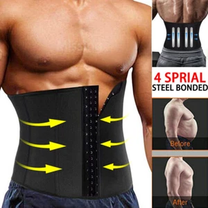 UK Men Waist Trainer Latex Belt Zipper Body Shaper Zip Corset Girdle Slim Belt - Picture 1 of 24