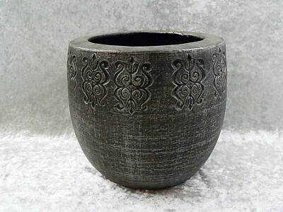 Großer Übertopf Blumenübertof Cachepot Keramik in Grau Steinoptik 19,5 cm - Bild 1 von 3