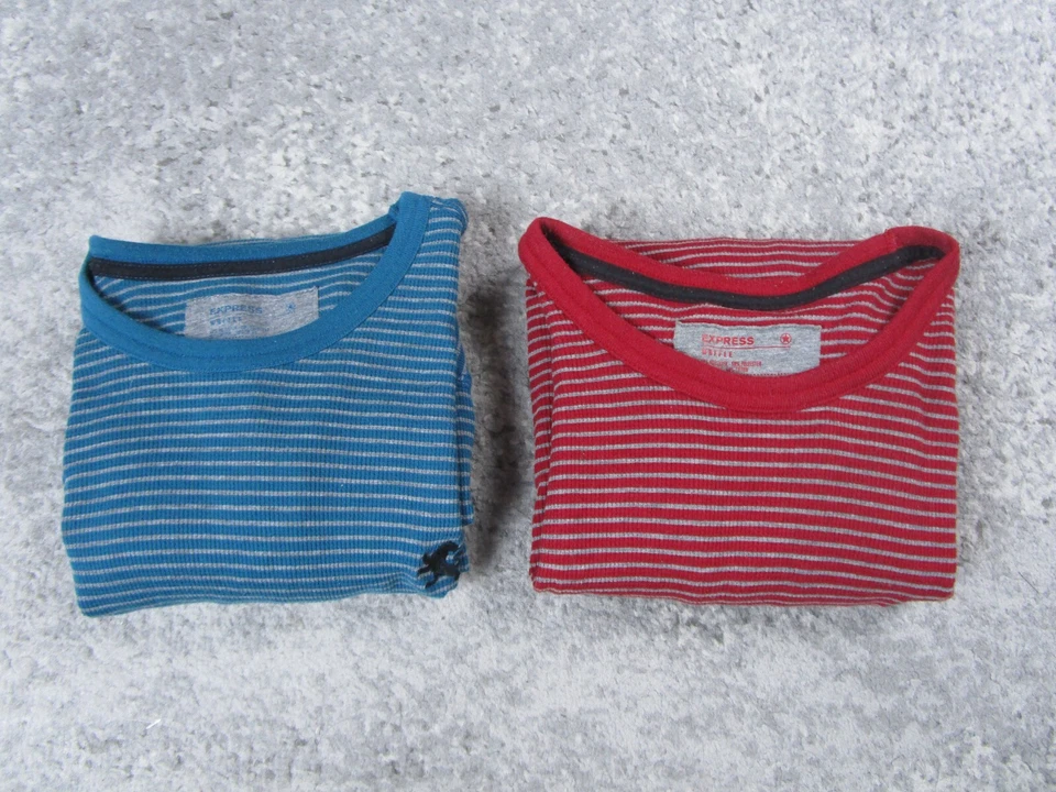 Express (2 Pack) Sweater Mens Large Waffle BLUE/RED Striped Long Sleeve Thermal - Image 1 of 4