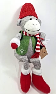 “Christmas Sock Monkey Plush w/Weighted Base 12" Holiday Mantel & Shelf Décor” - Picture 1 of 13