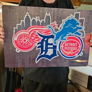 Detroit Sports Logo 12x18 inch metal poster. - Picture 1 of 5