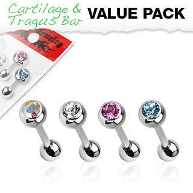 4 piezas Anillos de barra hélice cartílago tragus oreja bola gema ajuste prensado acero quirúrgico Foto 1 de 1