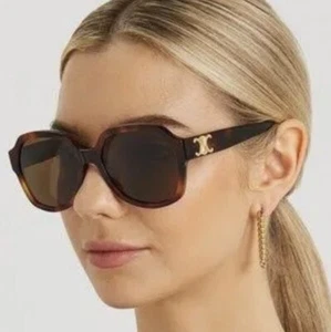 Gafas de sol Celine Tortoise 56 mm 56-18-140 de gran tamaño para mujer de diseñador de lujo - Imagen 1 de 8