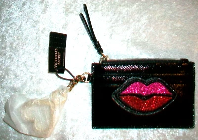 Nuevo Victoria's Secret 2018 Hot Pink Red Lips Negro ID Estuche para Tarjeta de Crédito Foto 1 de 4