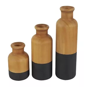 Wood Decorative Vase Centerpiece Vases with Black Bases Set of 3 Vases for Ho... - Picture 1 of 9