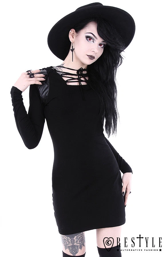 Vestido Restyle Armor Negro Gótico Con Capucha Cuero Vegano Punk Emo Adulto Mujer Foto 1 de 1