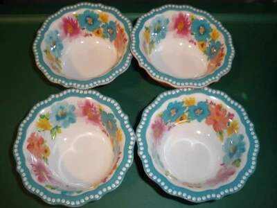 Juego de 4 Cuencos de Postre Mujer Pionera De Colección Floral Turquesa 4.5"x2" Fondo Naranja Foto 1 de 3