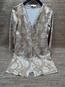 SOLITAIRE Antropologie Jacket Women’s Medium Duster Faux Suede Floral Open Front - Picture 1 of 14
