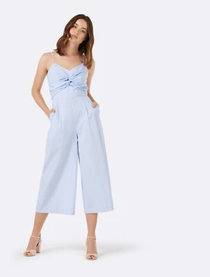 Forever New Cotton Jumpsuit Size 8 Blue White Stripe Wide Leg Twist Front Pocket - image 1 of 4