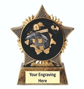 Shooting Clay Pigeon Award Trophy Star 90mm Antique Gold Free Engraving - Picture 1 of 7