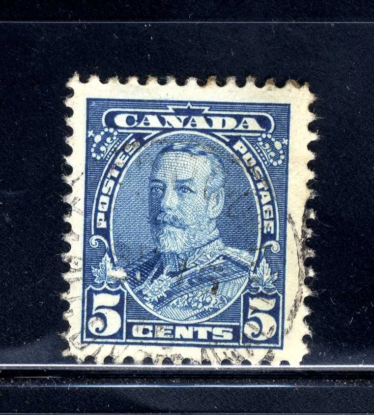 1935 Canada 5c Blue Stamp  Scott #221 A81   Canc/VLH  - Image 1 of 1