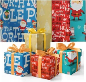 Christmas Gift Wrapping Paper Mix Festive Traditional Each 50cm x 70cm 4 Sheets - Picture 1 of 7