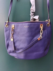 henri bendel Pebbled Shoulder Blue Leather Purse - Picture 1 of 17