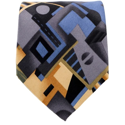 Vintage Cocktail Colors Men's Necktie 100% Silk Geometric Blue Gold XL 62 x 3.75 - Image 1 of 4
