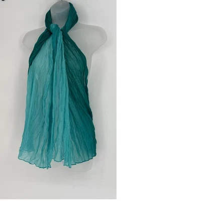 Bufanda arrugada verde azulado New York & Co ligera OS Y2K Boho bloques de color 92-21 Foto 1 de 4