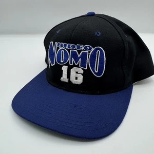 Vintage Los Angeles Dodgers hat cap snap back Hideo Nomo black blue 90s mens - Picture 1 of 14
