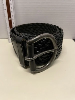 Annabella Black Braided Leather Belt M Woven Boho Y2K Vintage Wide Chunky - Image 1 of 4