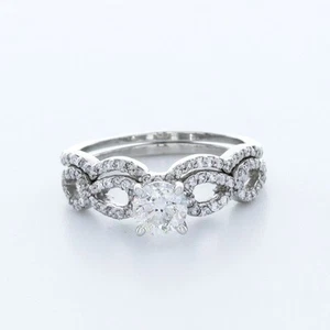1.25CTW AGI LAB DIAMONDS I/VS1 ROUND CUT PLATINUM TWIST-BAND SIDE-STONE RING SET - Picture 1 of 5