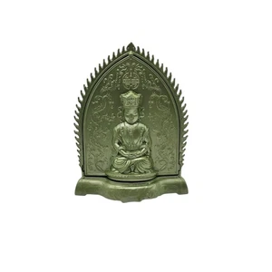 Celuloide Buda Tibetano De Colección Pintado Verde Celuloide 8" Giratorio Oculto Alter - Imagen 1 de 14