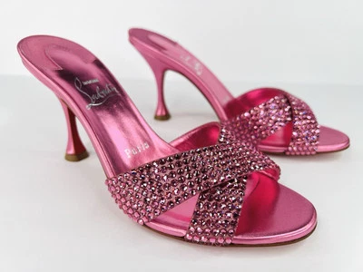 CHRISTIAN LOUBOUTIN Mariza Is Back Strass 85 Crystal Metallic Mules EU 37.5 - Image 1 of 4