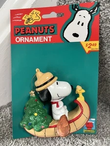 Vintage selten Kurt S. Adler Snoopy und Woodstock auf Kanu mit Weihnachtsbaum - Bild 1 von 6