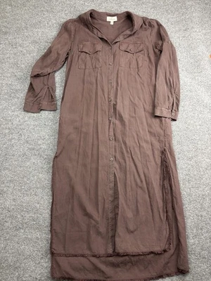 cloth & stone Dress Womens Large Brown Tencel Button Front Shirt Maxi Side Slits - Image 1 of 4