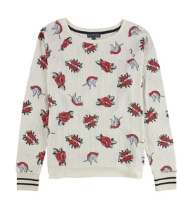 P.J. Salvage Womens Hearts & Birds Pajama Sweater, Beige, Medium - Picture 1 of 2