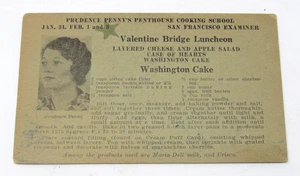 Prudence Penny Kochschule Rezeptkarte um 1930 Washington Kuchen SF Prüfer - Bild 1 von 3