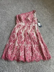 Adrianna Papell One Shoulder Lace Party Dress Short Nude Pink 6 New - Picture 1 of 6