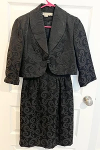 Vintage L'Aiglon Dress w Jacket 50s Black Embroidery Zip Waist 26 Pit To Pit 30 - Picture 1 of 6