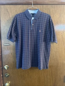 Tommy Hilfiger Polo Shirt XL Blue/Red Checkered Crest Logo Short Sleeve Cotton - Picture 1 of 7