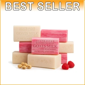 Triple Milled Goat Milk Soap with Raspberry - 8 Bars for Silky Smooth Skin - Picture 1 of 11