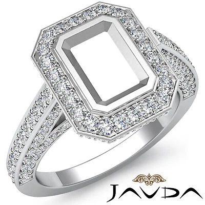 Halo Pre-Set F-G Emerald Semi Mount Diamond Engagement Ring 14k W Gold 1.65Ctw - Image 1 of 4