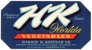 Original HK vegetable label Sanford Immokalee Belle Glade Zellwood Florida - Picture 1 of 1