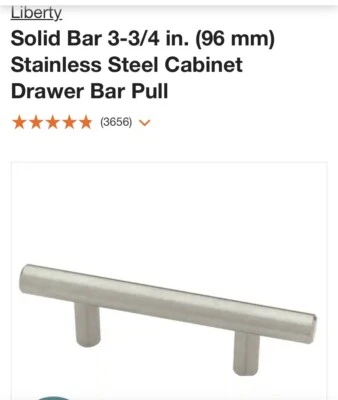 Tiradores de barra de acero inoxidable de 3 3/4 (96 mm). Número total de tirones 43. Foto 1 de 4