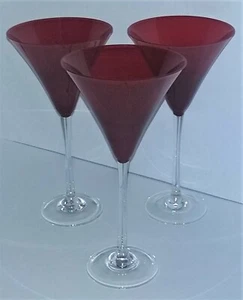 3 Vtg LENOX USA Crystal Martini Tall Glasses HOLIDAY GEMS RUBY RED Clear Stem - Picture 1 of 11