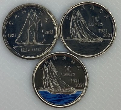 2021 Canada 100th Anniversary Bluenose UNC BU Three Coin Dime Set - Image 1 of 2