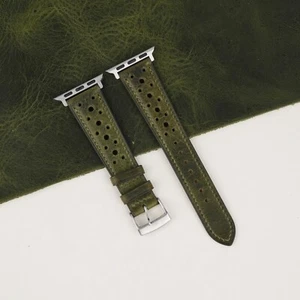 Rally Olive Waxed Leather Apple Watch Strap Band 38mm 40mm 41mm 42mm - Picture 1 of 9