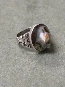 Antique Sterling Silver Raised Dome Abalone Beautiful Ring,Size 4.75 MUST SEE - Picture 1 of 14