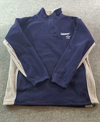 Dallas Cowboys 1/4 Zip Sweater Mens XL Blue Grey Pullover Thick Fleece Logo Cover