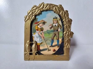 Vintage Miniature Gilded Cast Metal Doll House Photo Frame Easel Victorian Style - Picture 1 of 2
