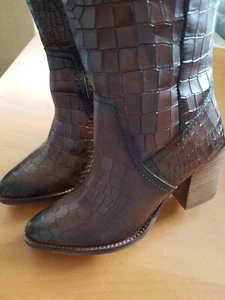 Diba True Brown Crocco Leather Winter Boots Size 6 1BY83-81060 Model 59715 - Picture 1 of 10