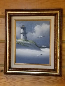 Vintage Leuchtturm Ölgemälde von Peterson - Bild 1 von 8
