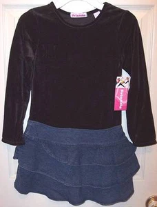 NWT Just Friends Girl's LS Black Velour and Denim Dress, XL (6X) - Picture 1 of 3