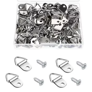 100Pcs D Rings Frame Hooks for Picture Hanging with Screws for Hard Wall - Picture 1 of 7