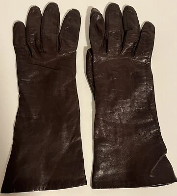 Винтажные коричневые детские кожаные перчатки 1960-х H Liebes 100% шелковая подкладка размер 6 - Изображение 1 из 4