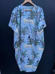 Indian Vintage 100% Cotton Long Beach Maxi Kaftan Dress One Size Caftan Kimono - Picture 1 of 3