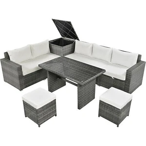 6PCS Rattan Outdoor Patio Furniture Set Garden Sectional Sofa +Glass Top Table - Picture 1 of 9